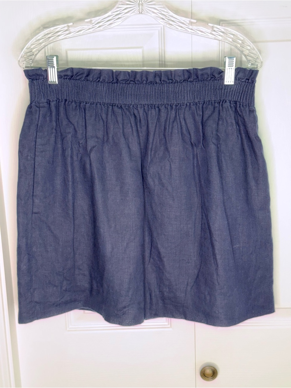 J.Crew dark Navy Blue 100% Linen Paperbag Waist Mini Skirt Pockets Size 10